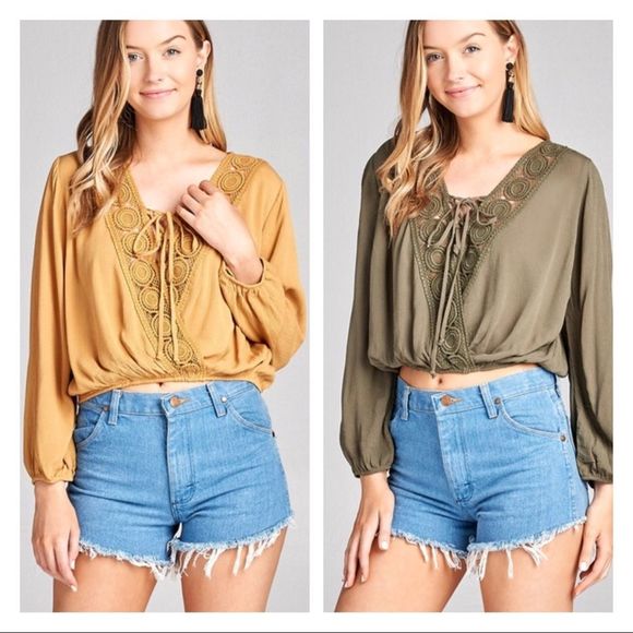 Crochet wrap style blouse blouse in mustard - Picture 2 of 5